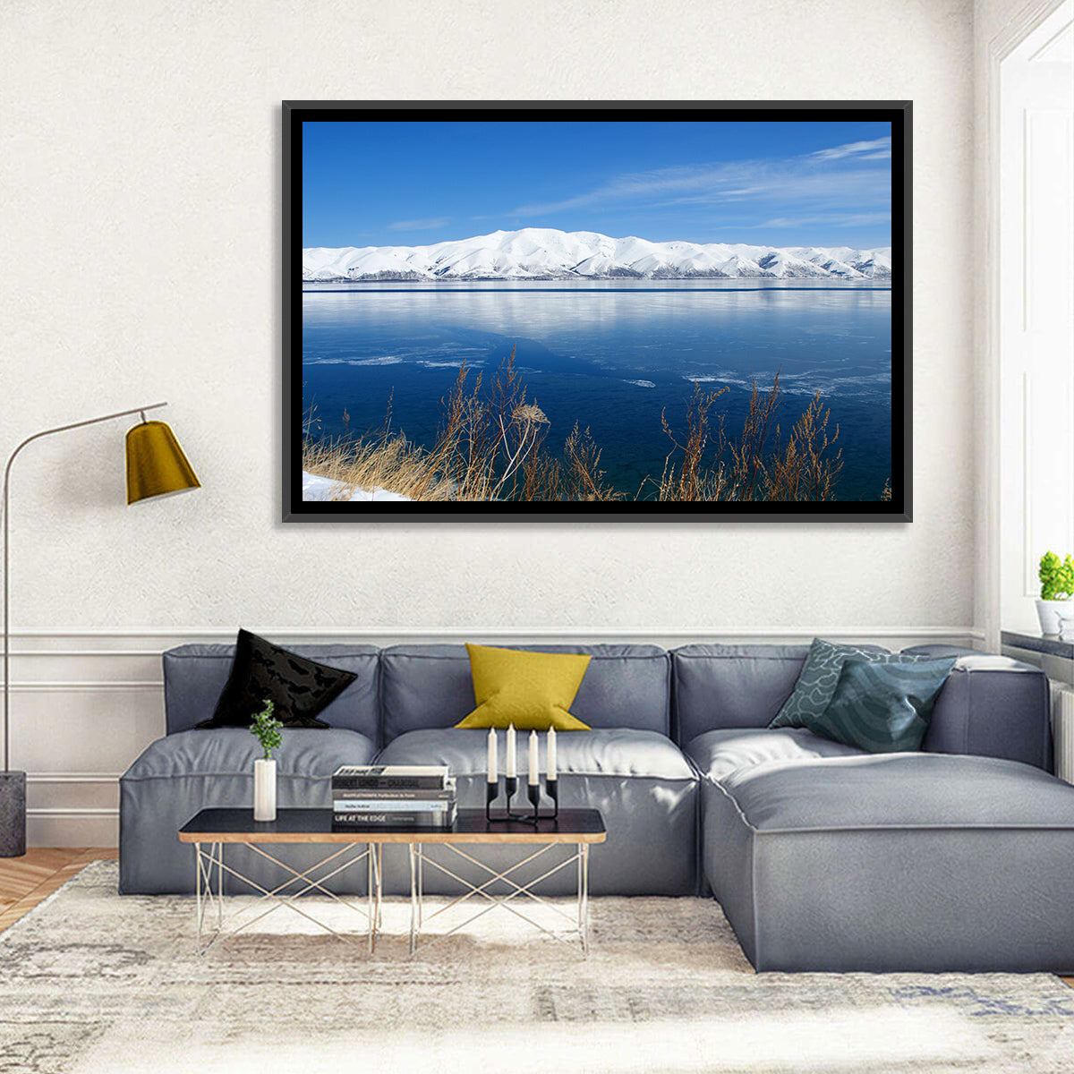 Winter at Lake Sevan Wall Art in a room, landscape
