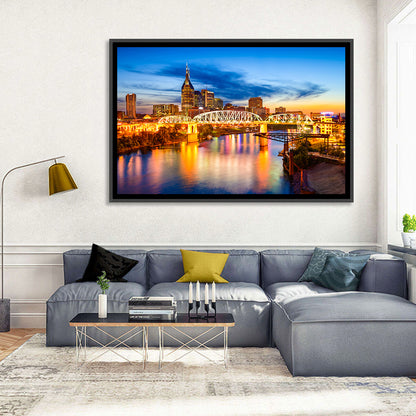 Nashville Skyline at Twilight Bridge Reflections Wall Art