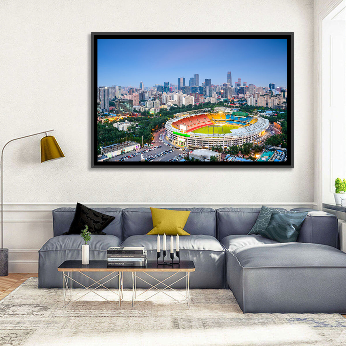 Workers' Stadium at Dusk, Beijing Skyline Wall Art in a room, landscape
