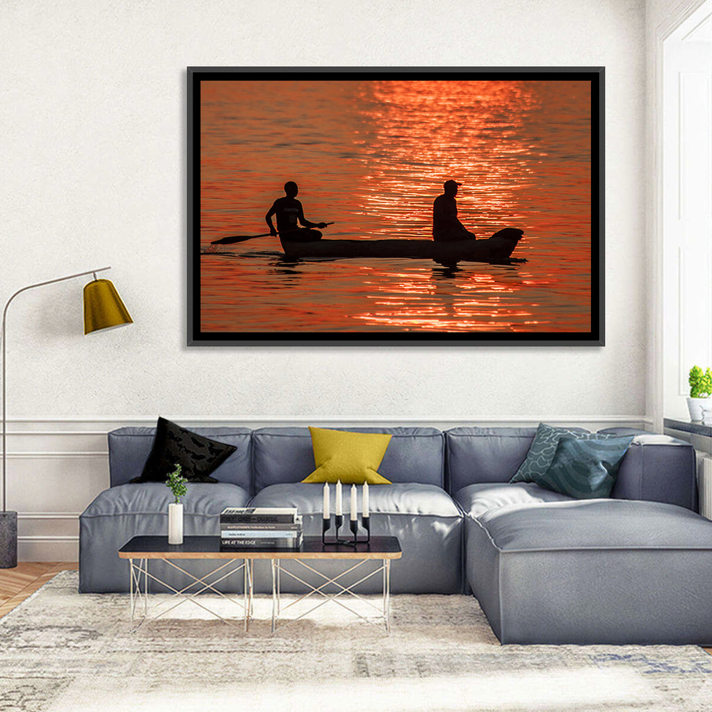 Sunset Canoe Silhouette Wall Art