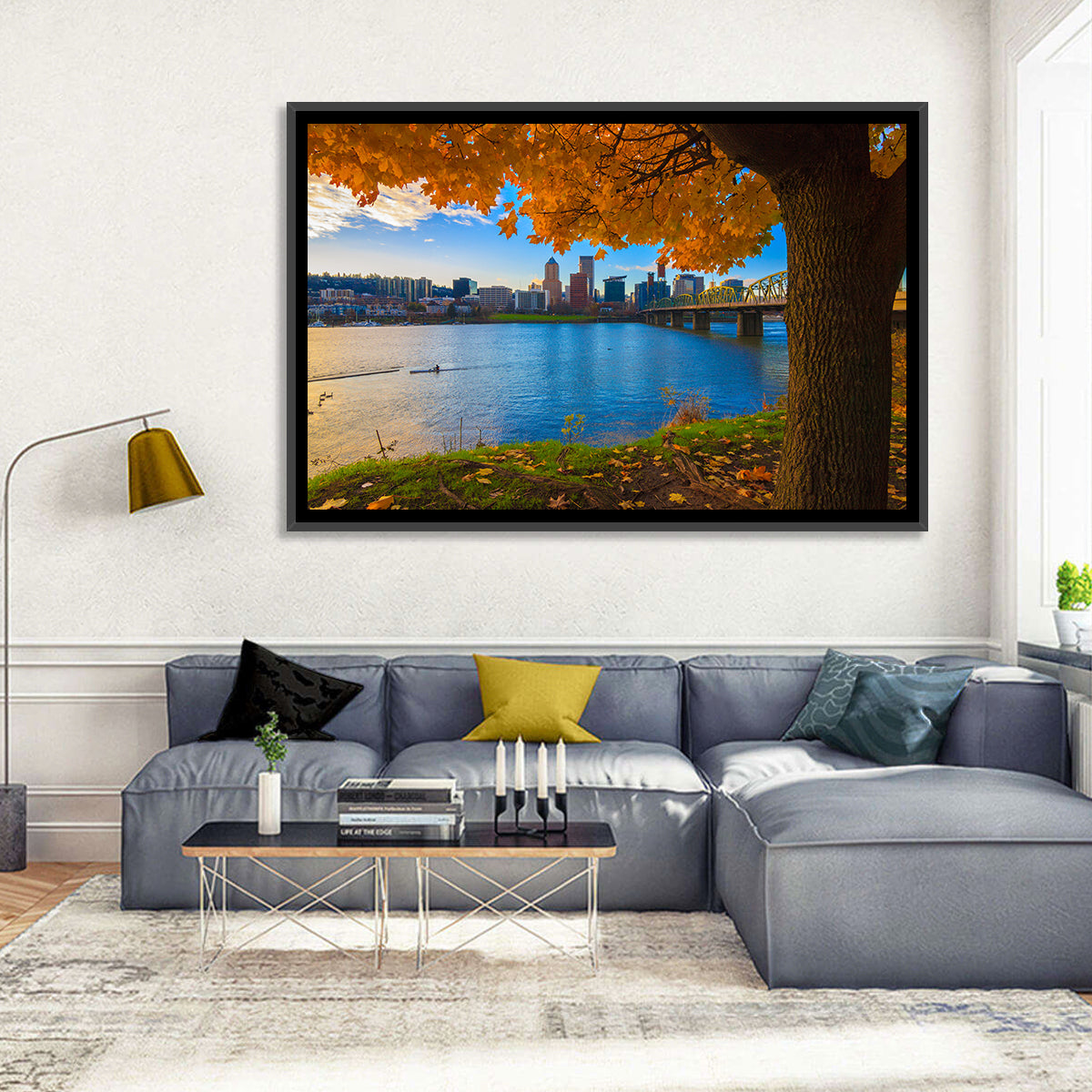 Willamette River at Golden Hour Wall Art in a room, landscape