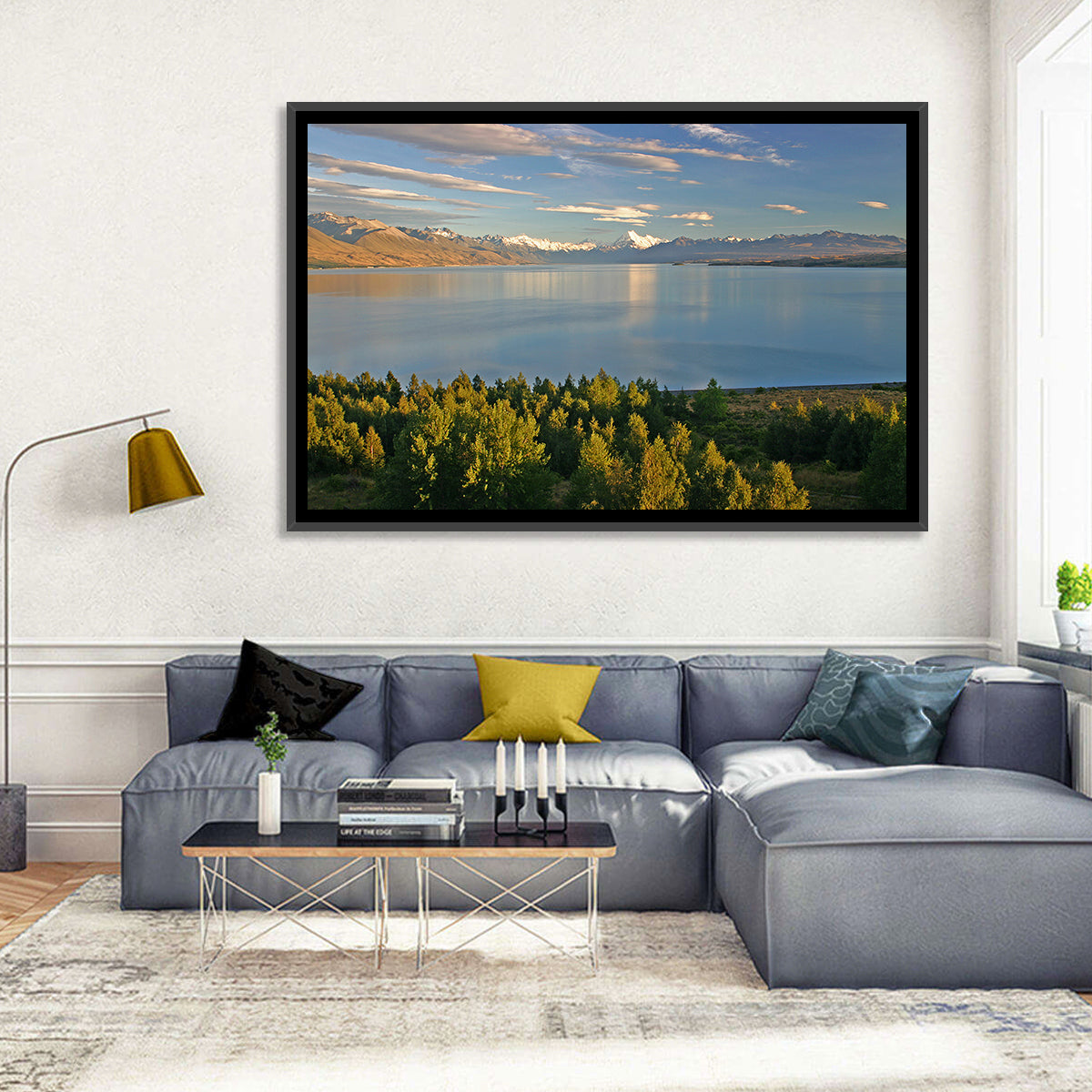 Lake Pukaki Reflections with Mount Cook Wall Art in a room, landscape