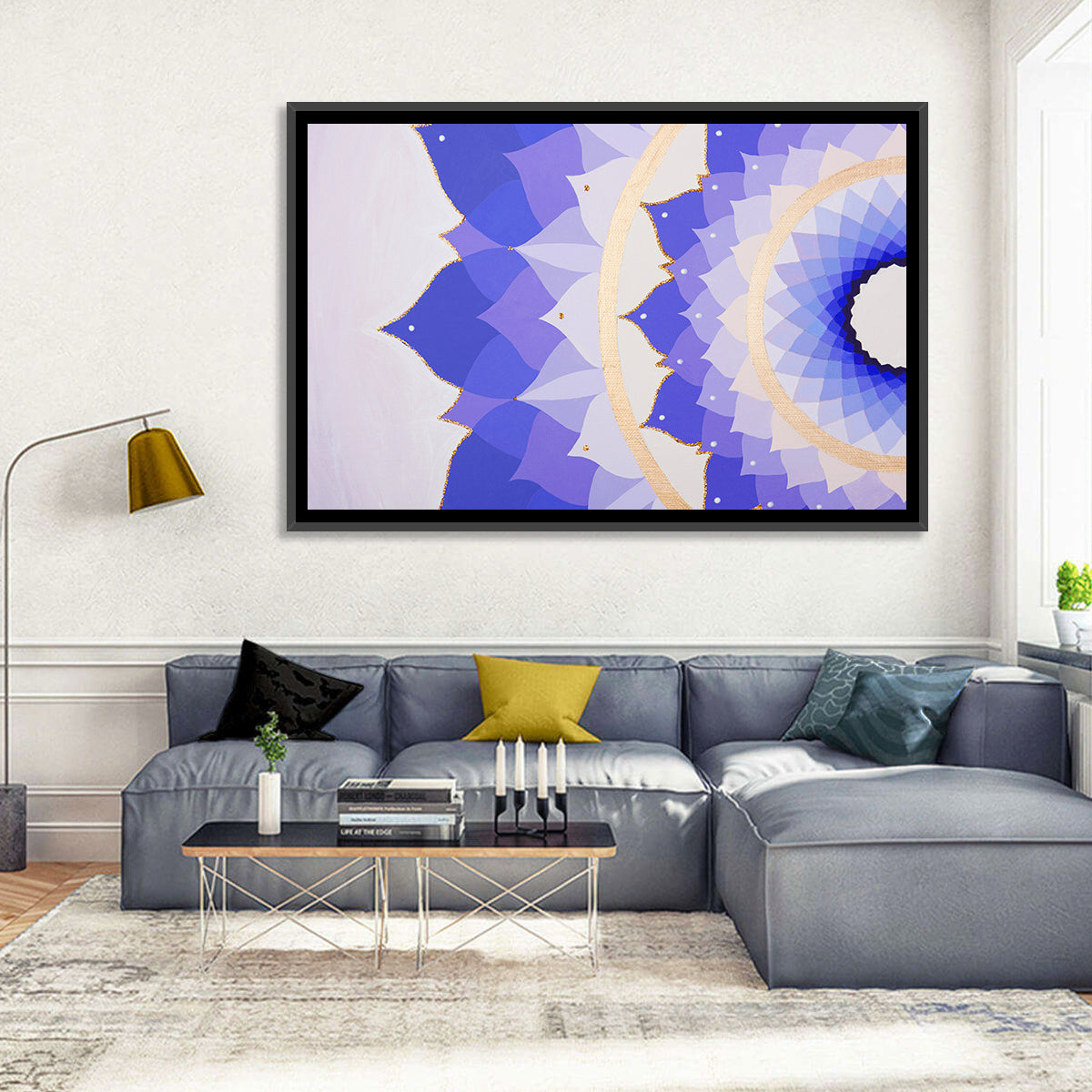 Sahasrara Chakra Lotus Mandala Wall Art in a room, landscape