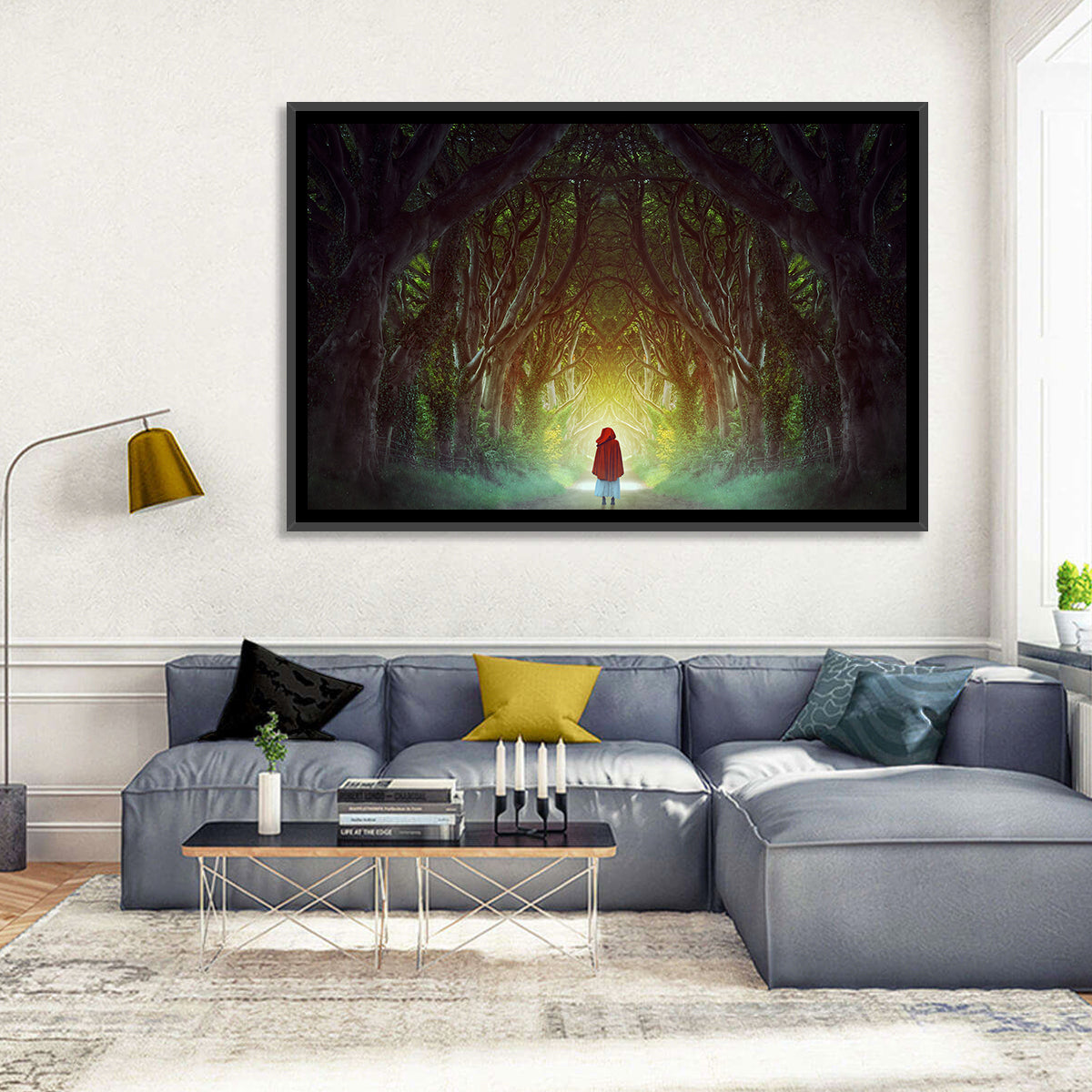 Dark Hedges Pathway Wall Art in a room, landscape