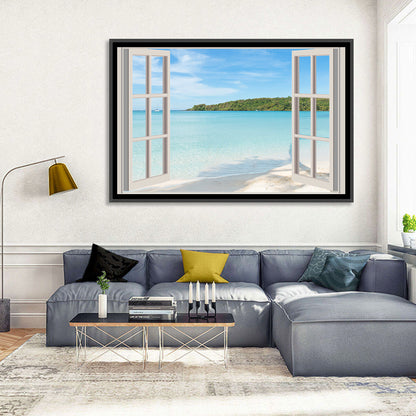 Turquoise Beach View Through Window Wall Art