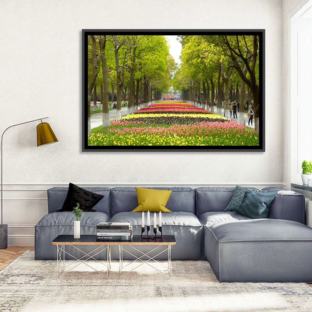 Tree-lined Tulip Garden Path Wall Art