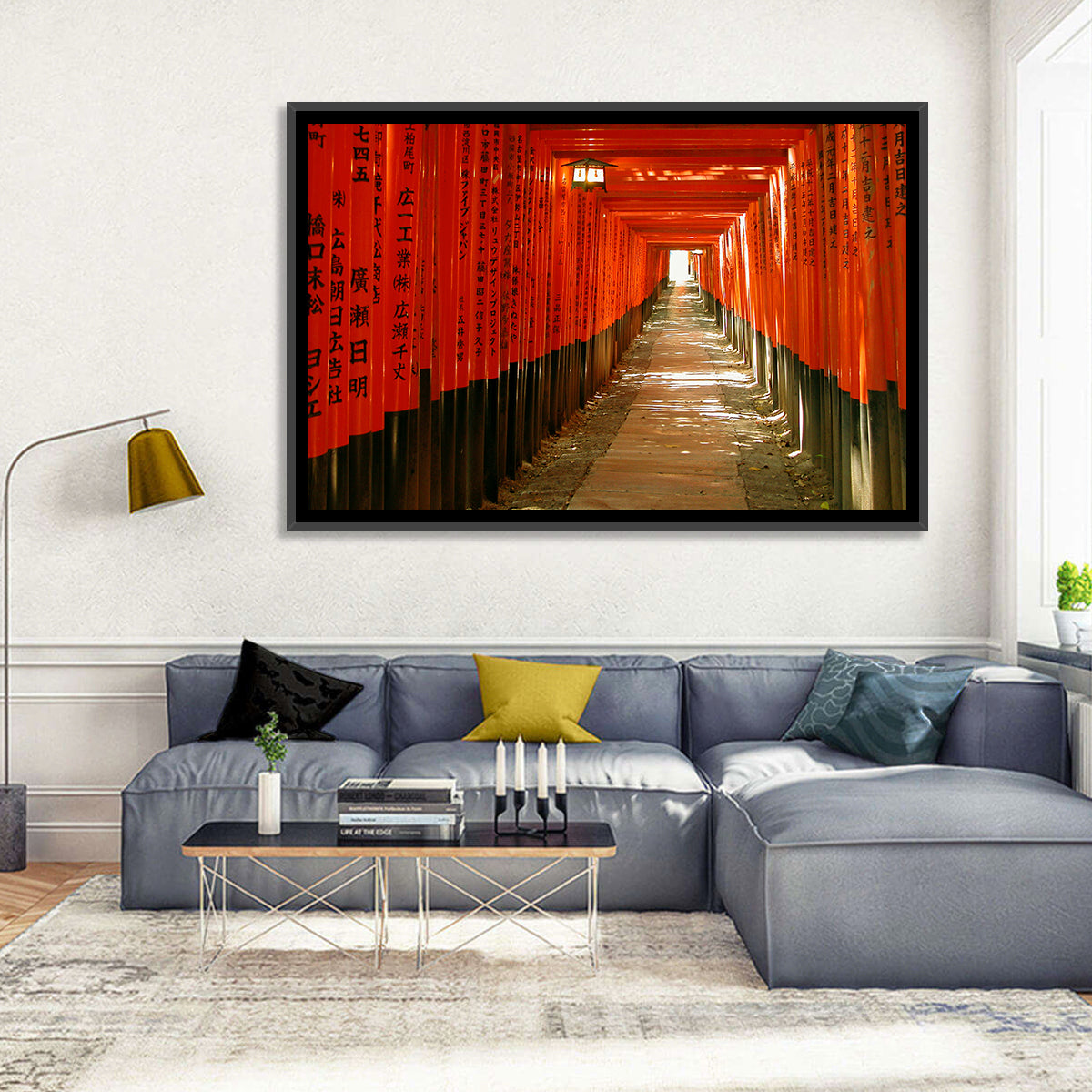 Fushimi Inari Torii Tunnel Wall Art in a room, landscape