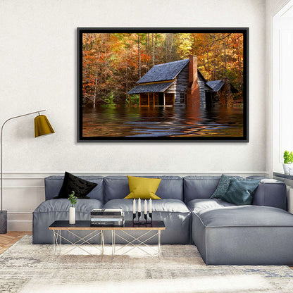 Autumn Flooded Log Cabin Wall Art