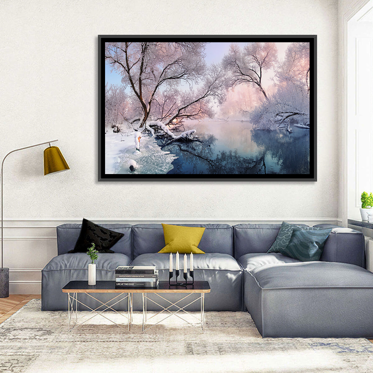 Snowy Lake Morning Mist Wall Art