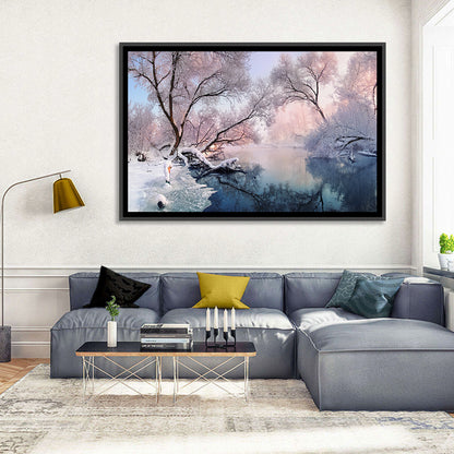 Snowy Lake Morning Mist Wall Art