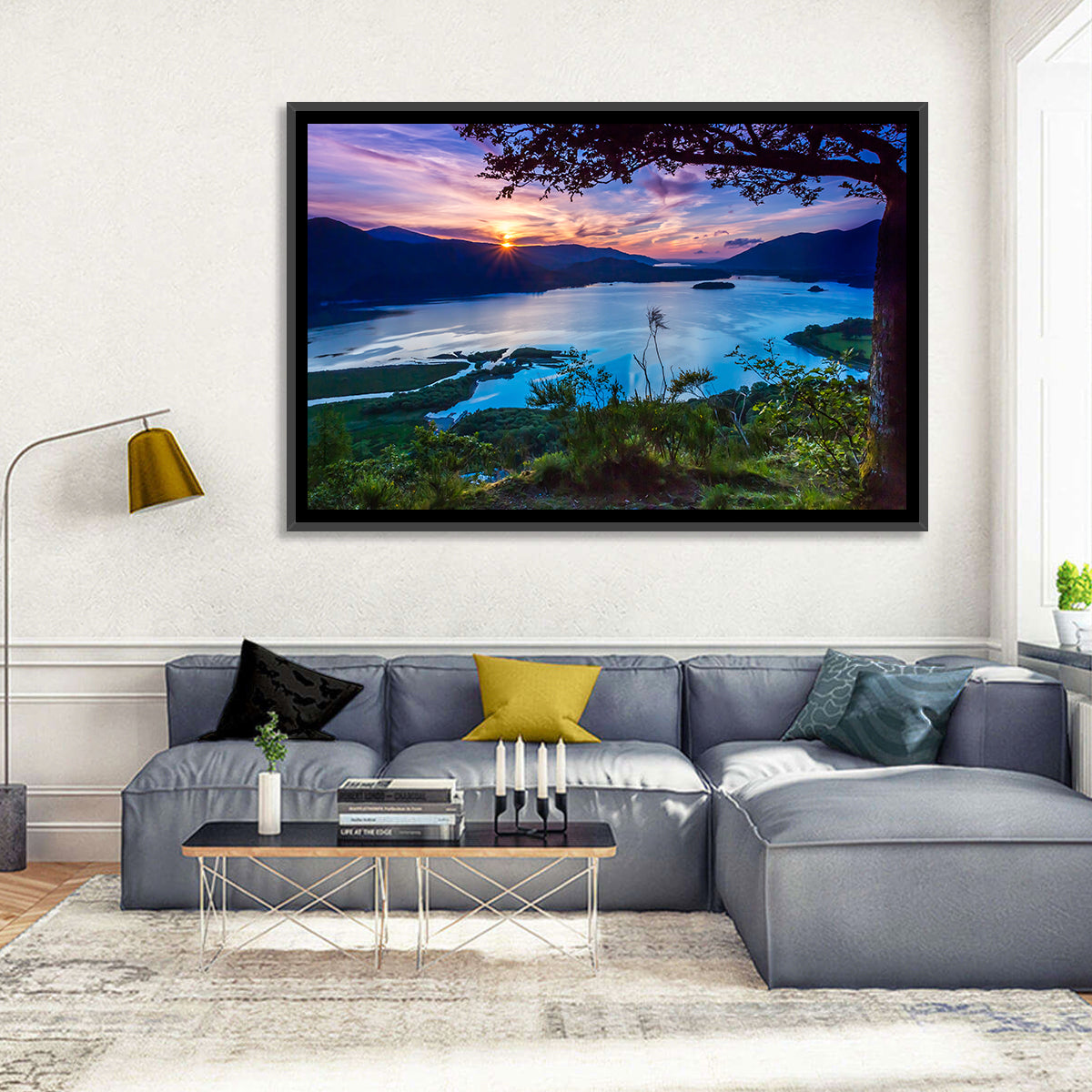 Bassenthwaite Lake Sunset Wall Art in a room, landscape
