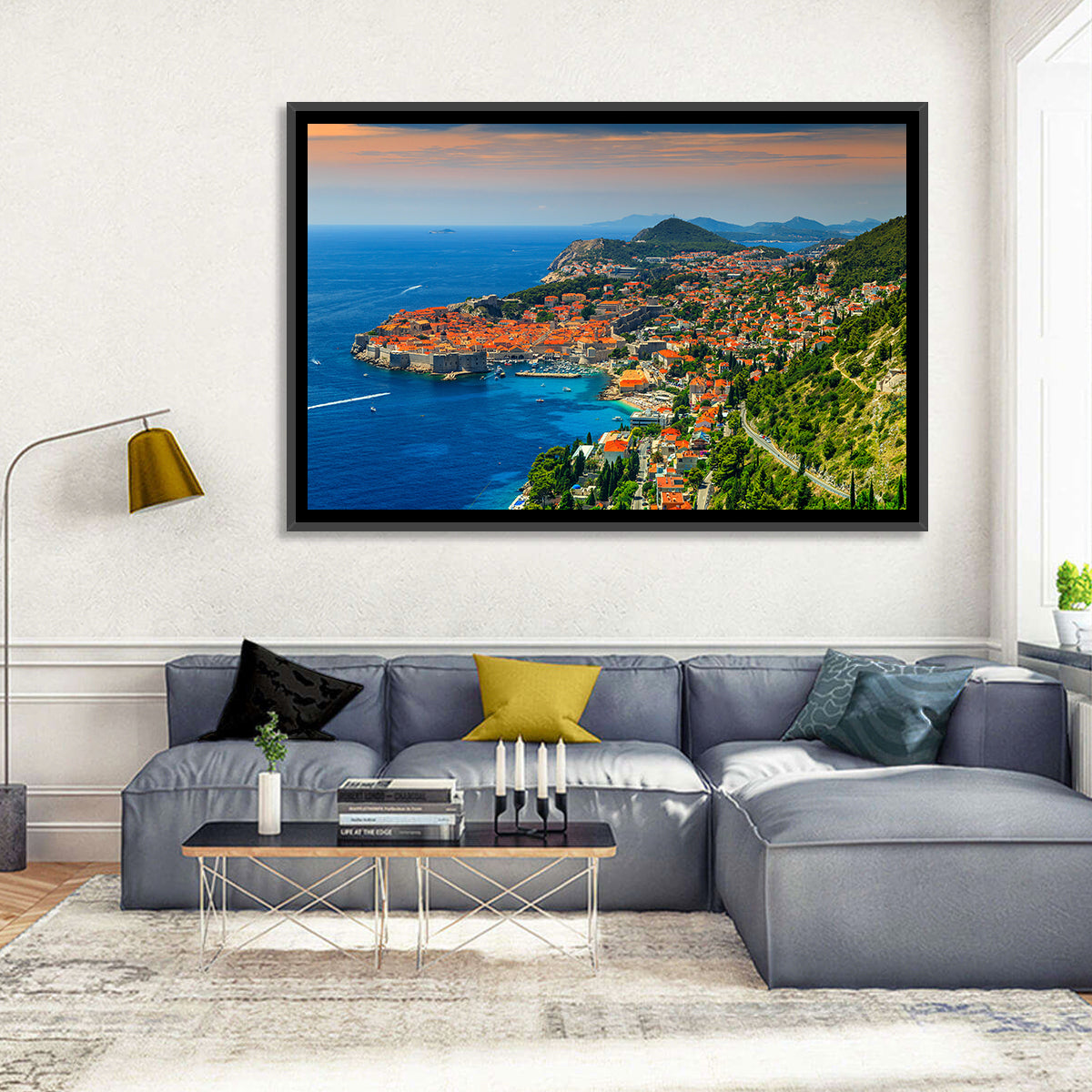 Dubrovnik Old Town Sunset Wall Art in a room, landscape