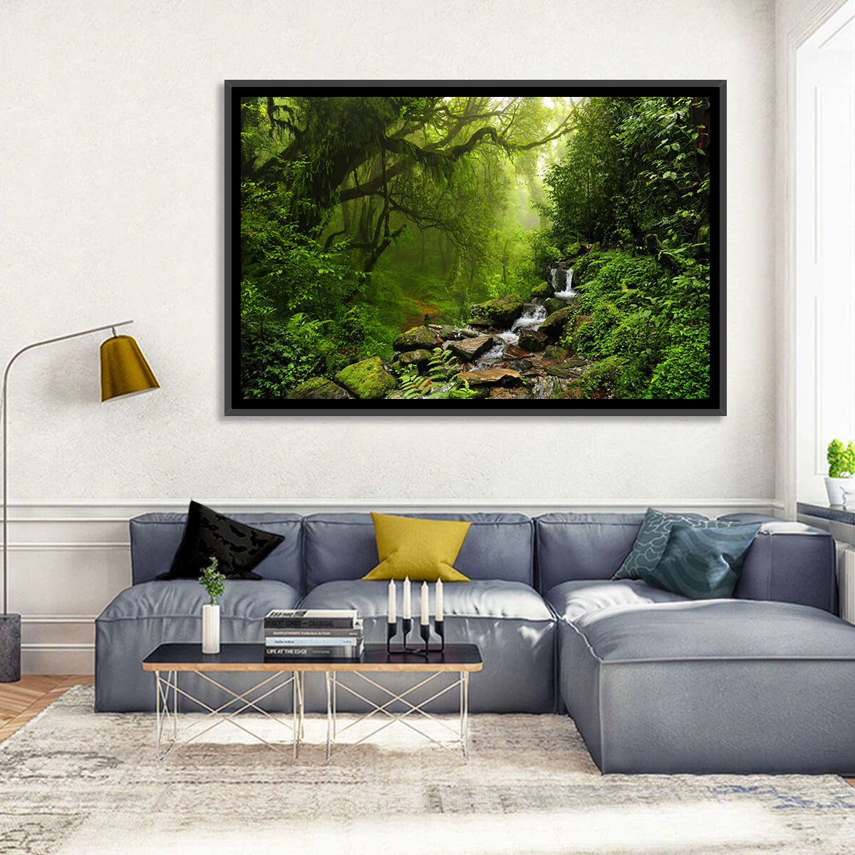 Annapurna Jungle Stream Wall Art in a room, landscape