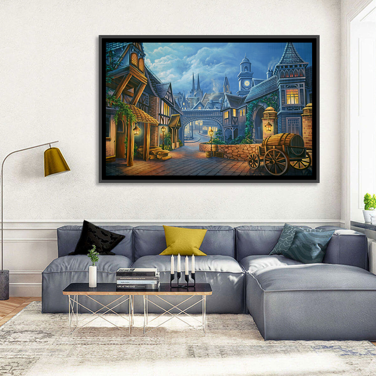 Victorian London Cobblestone Street Wall Art in a room, landscape