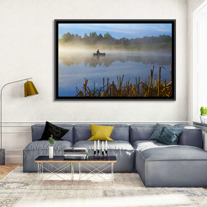 Fisherman in Hazy Lake Wall Art