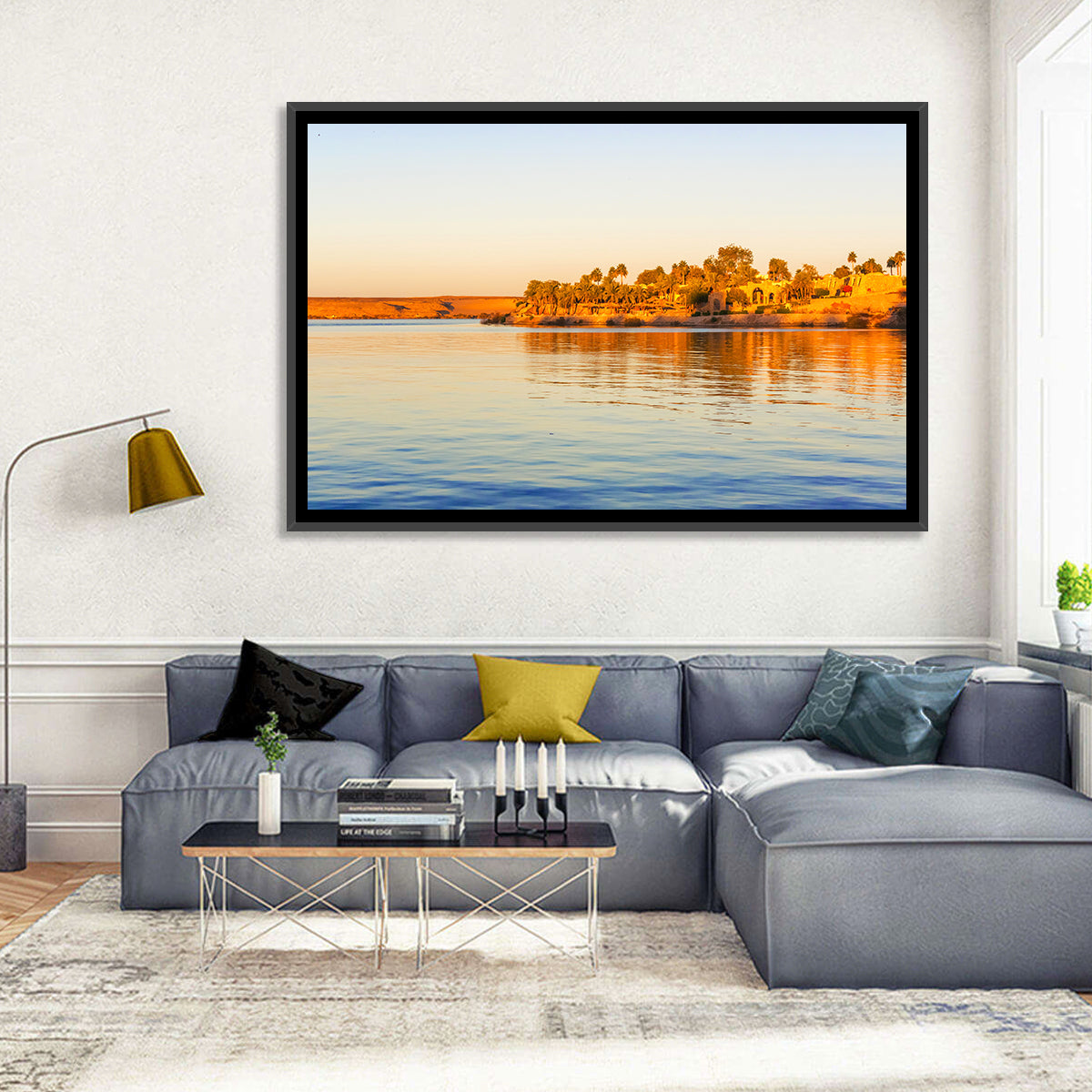 Lake Nasser Golden Hour Wall Art in a room, landscape