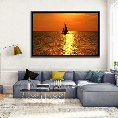 Sailboat Silhouette at Golden Sunset Wall Art
