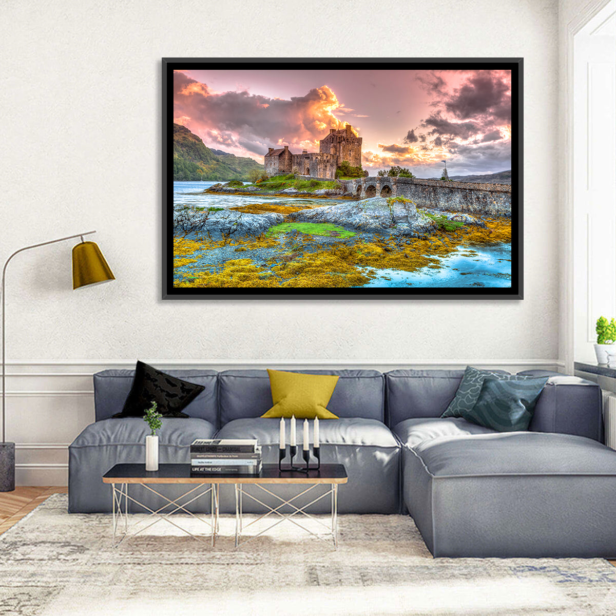 Eilean Donan Castle at Sunset Wall Art in a room, landscape
