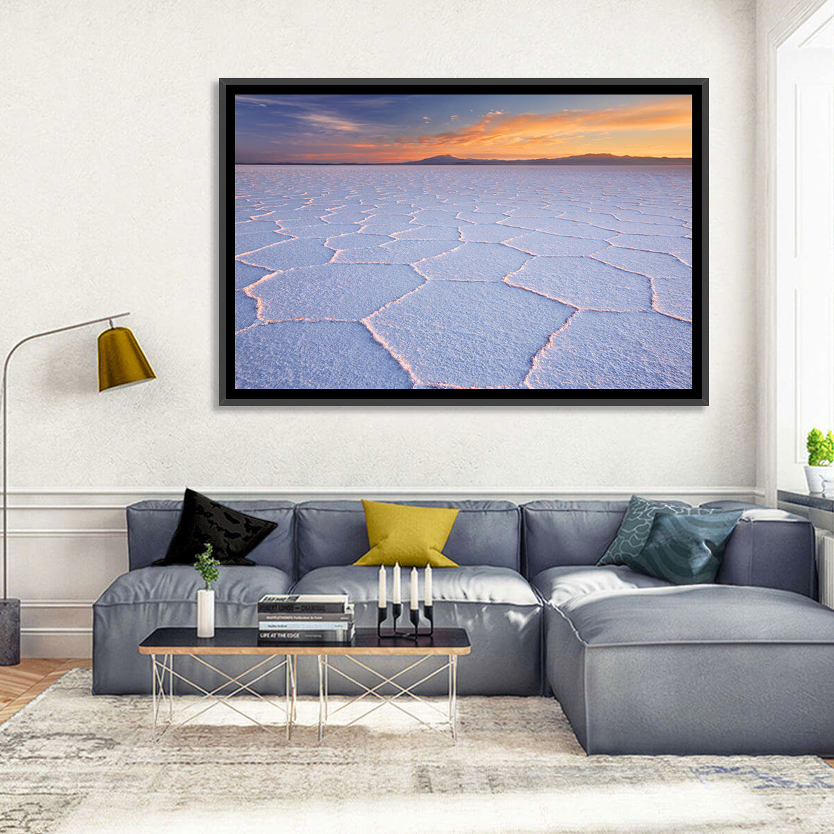 Salar De Uyuni Sunrise Wall Art in a room, landscape