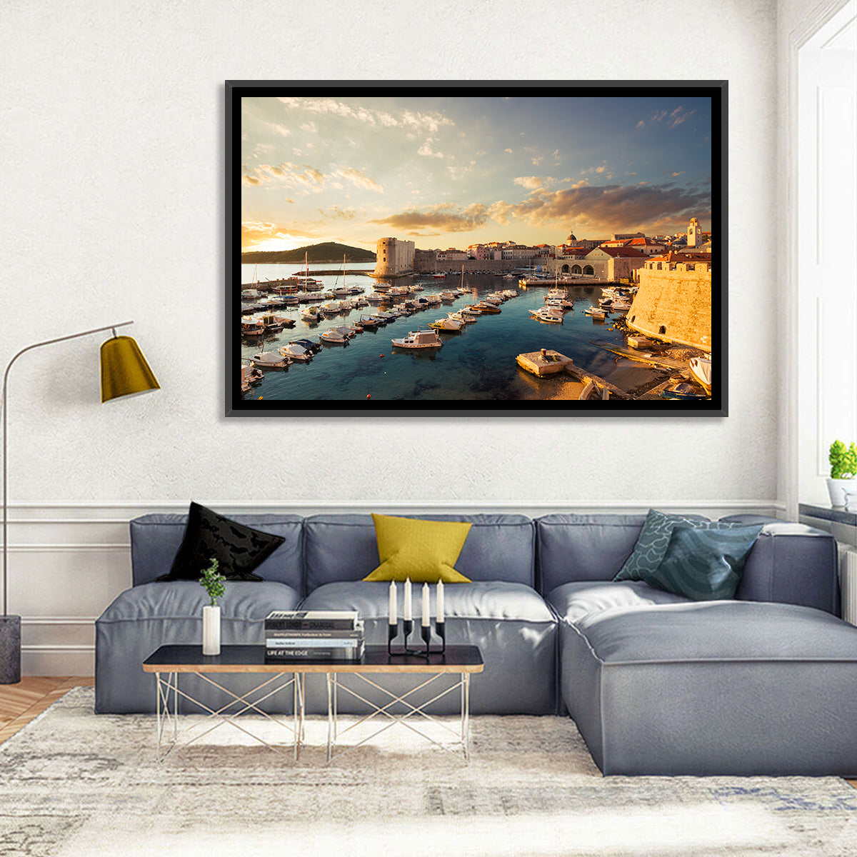 Dubrovnik Old Port at Golden Hour Wall Art in a room, landscape