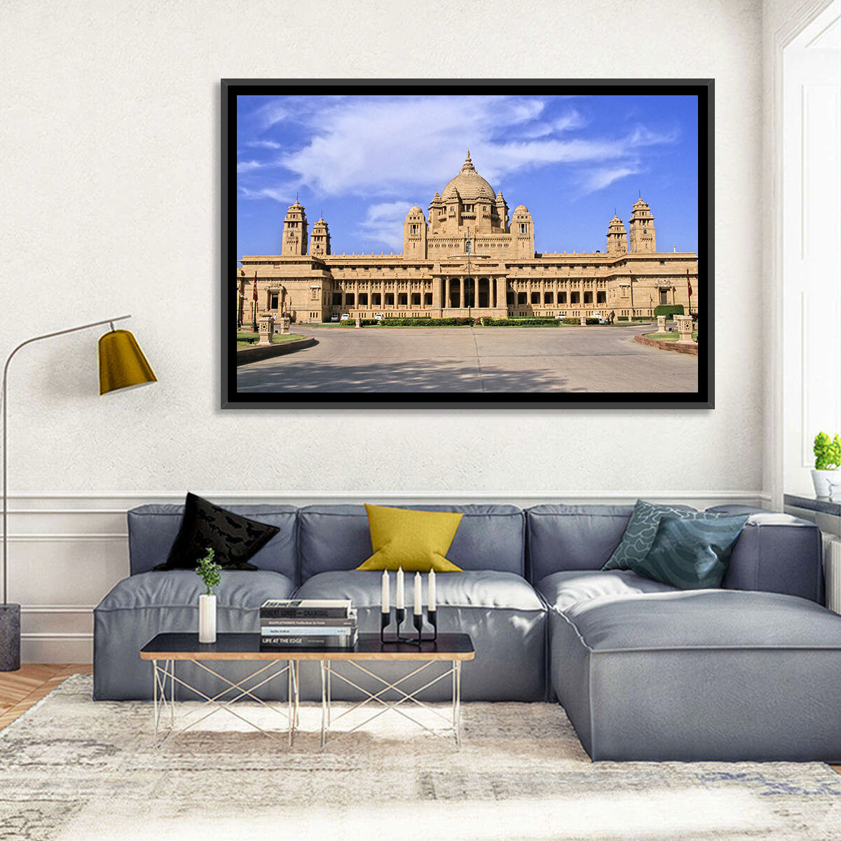 Umaid Bhawan Palace Under Clear Blue Sky Wall Art in a room, landscape