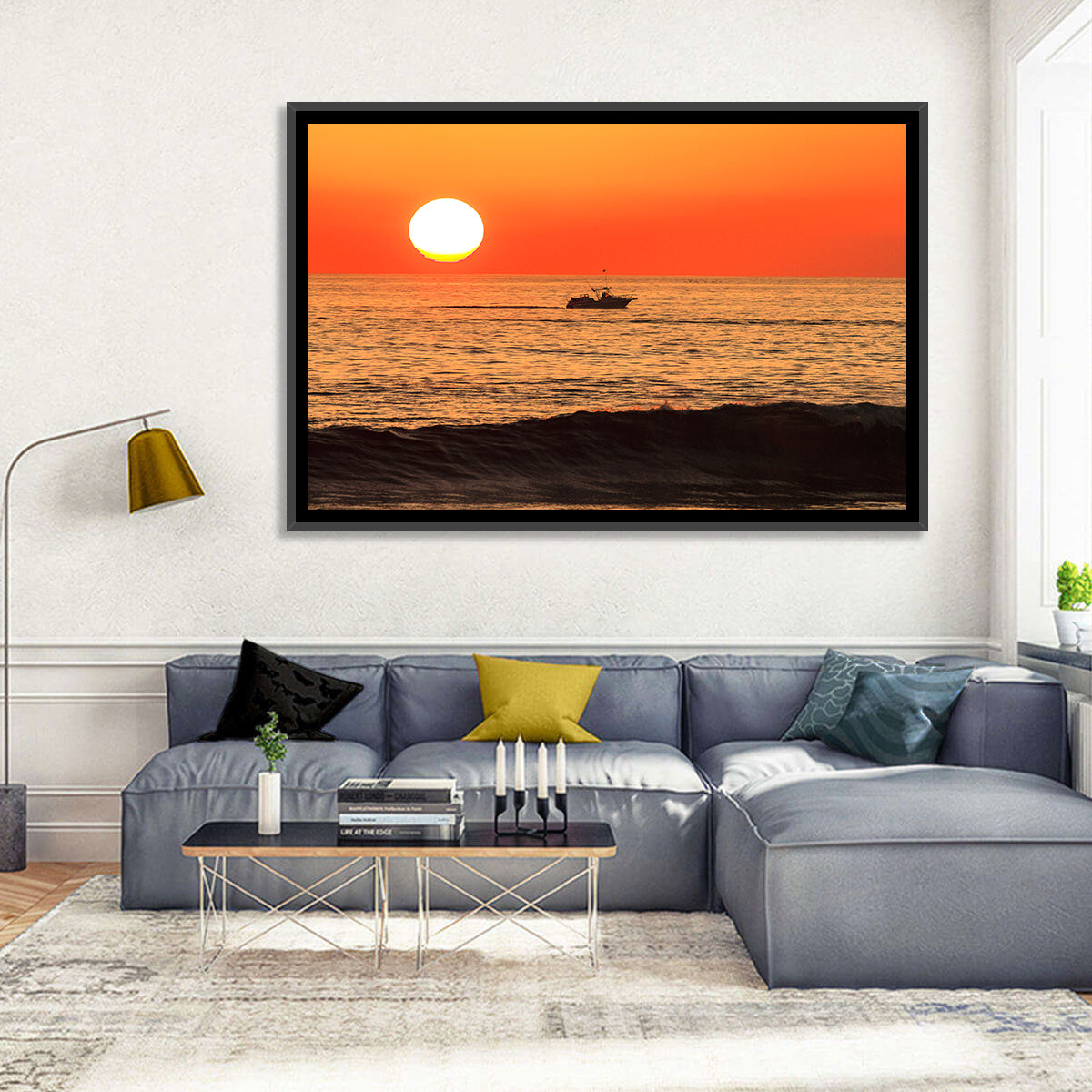 Oceanside Beach California Sunset Wall Art in a room, landscape