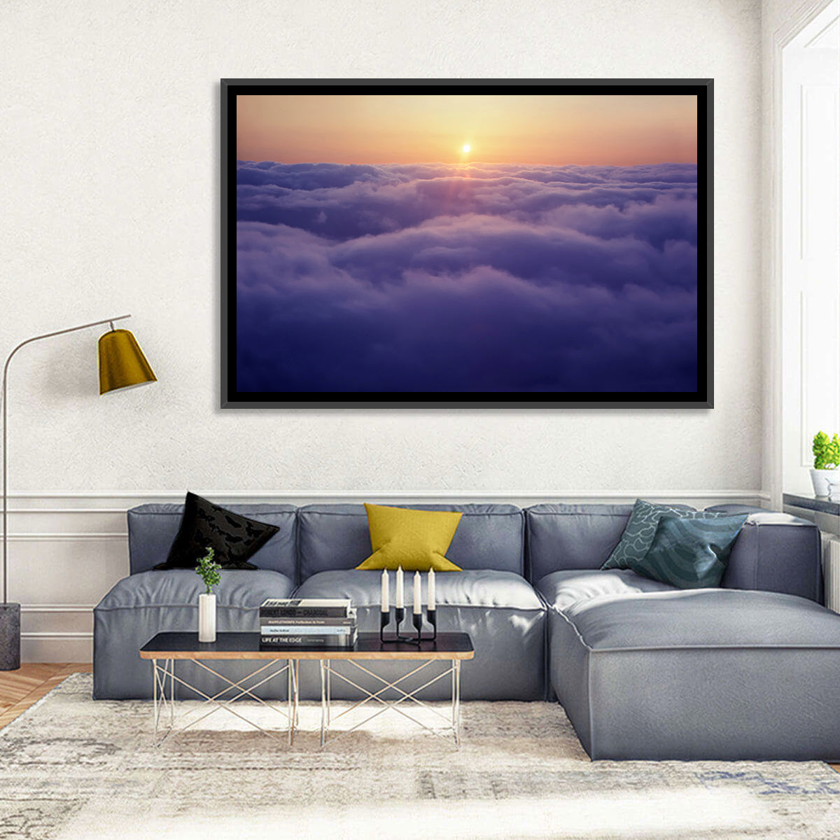 Sunset Over Endless Clouds Wall Art in a room, landscape