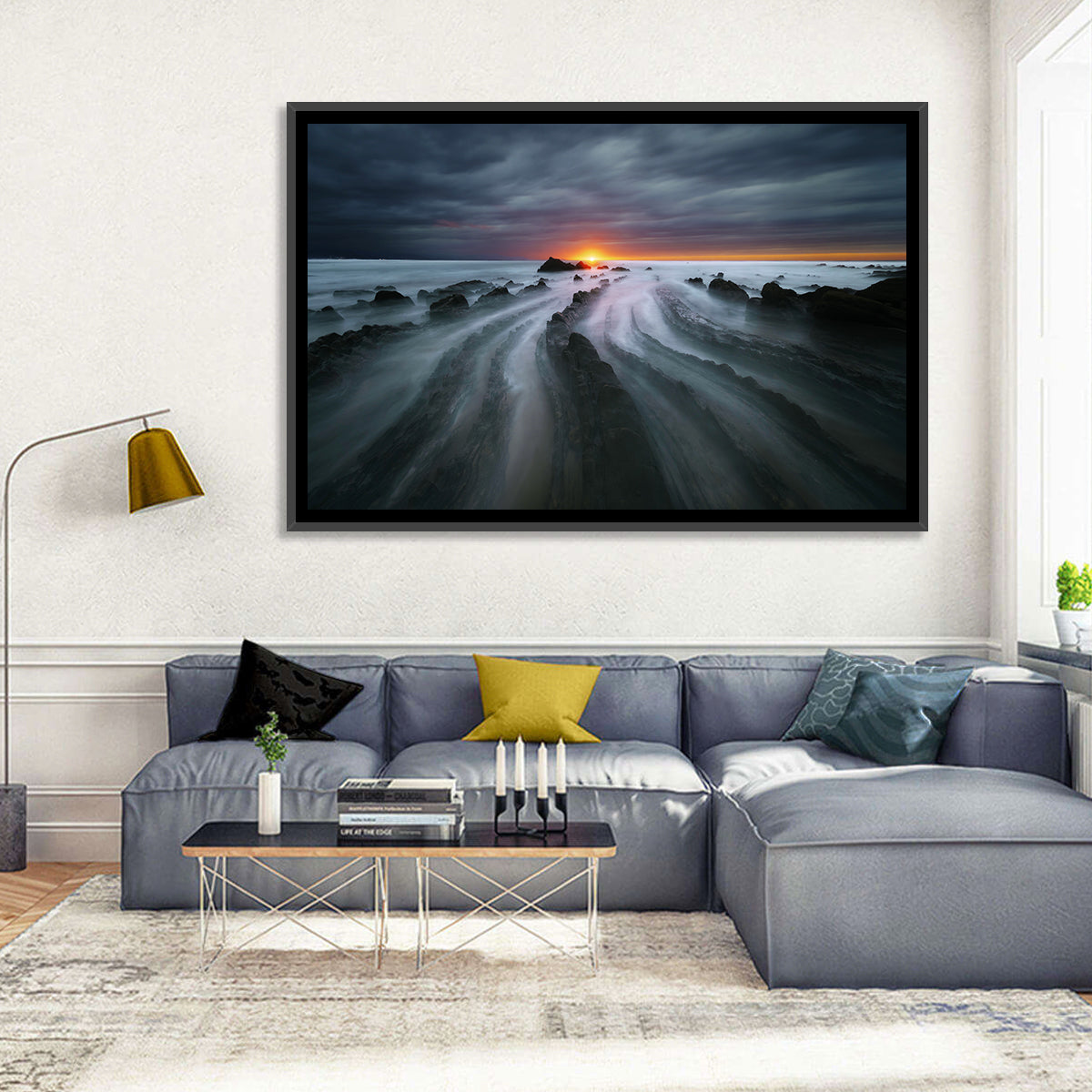 Barrika Beach Dusk Wall Art in a room, landscape