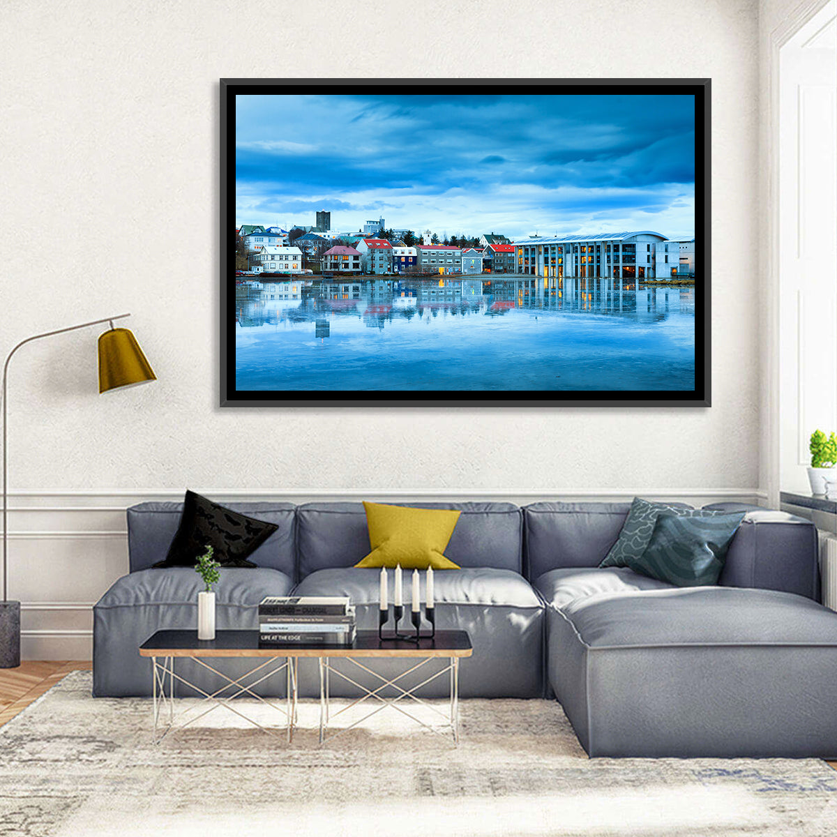 Reykjavik City Hall at Blue Hour Wall Art in a room, landscape