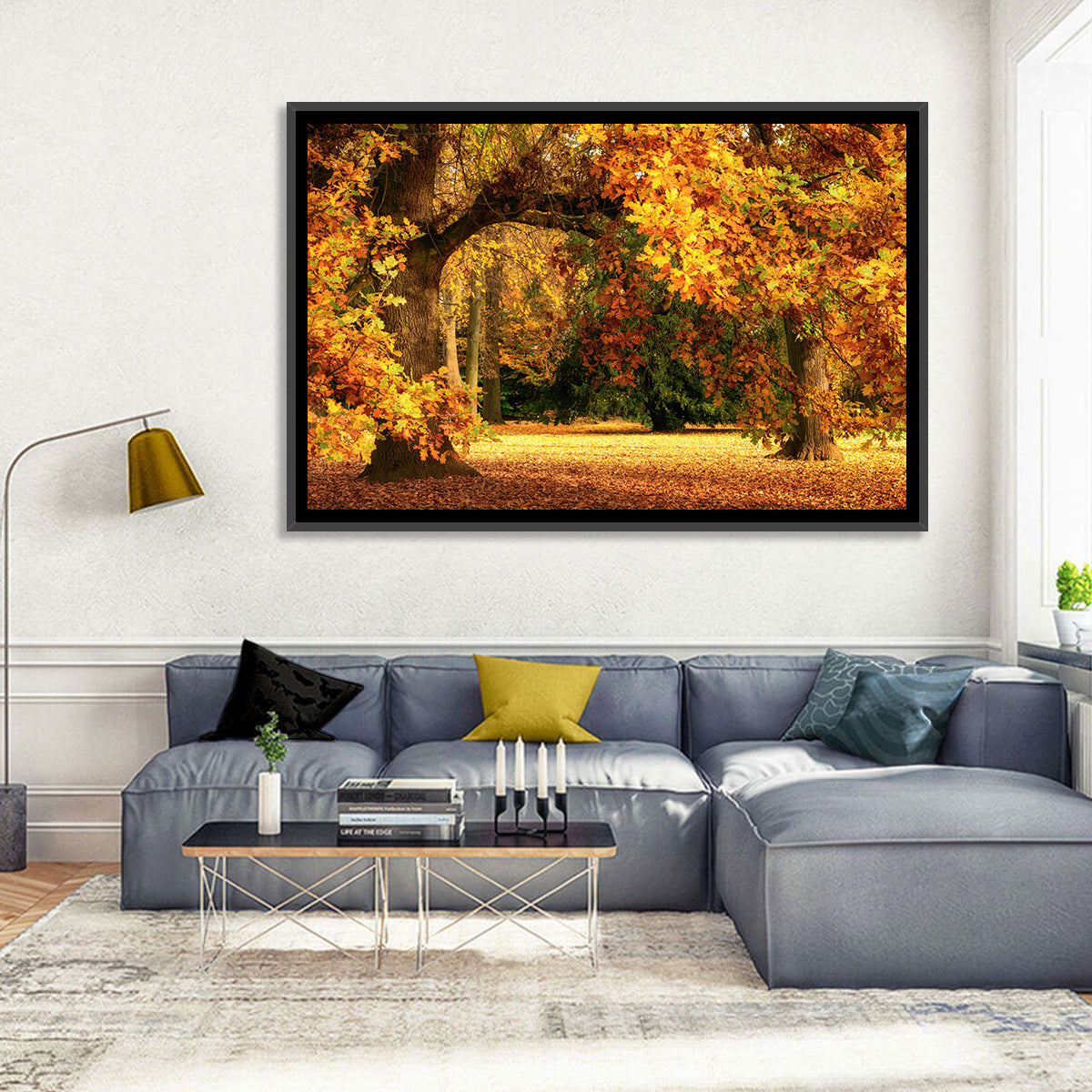 Autumn Park Oaks Wall Art in a room, landscape