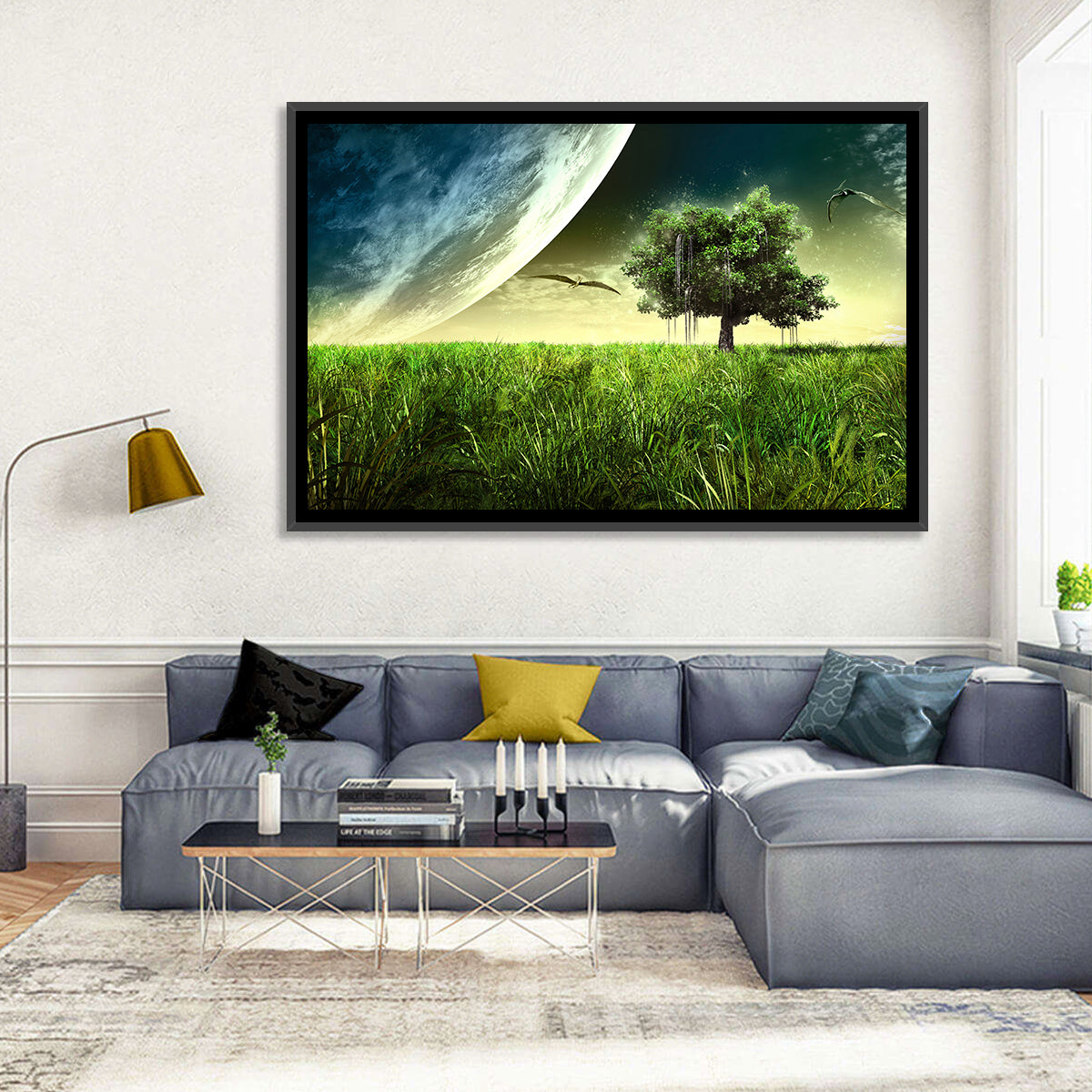 Alien Meadow Under a Giant Planet Wall Art