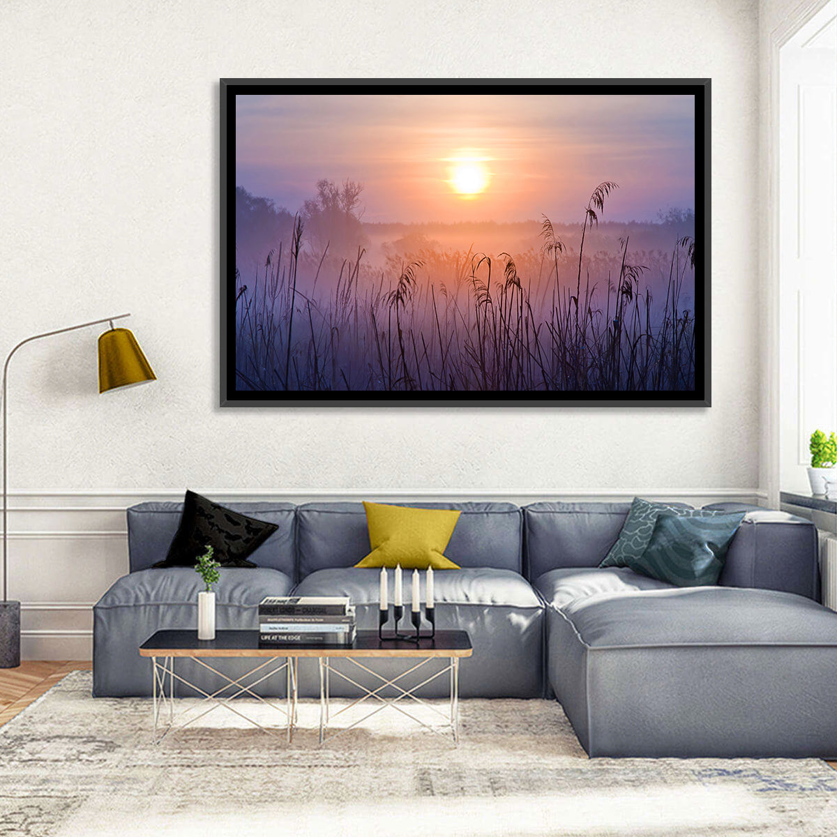 Lavender Sunrise Over Reeds Wall Art