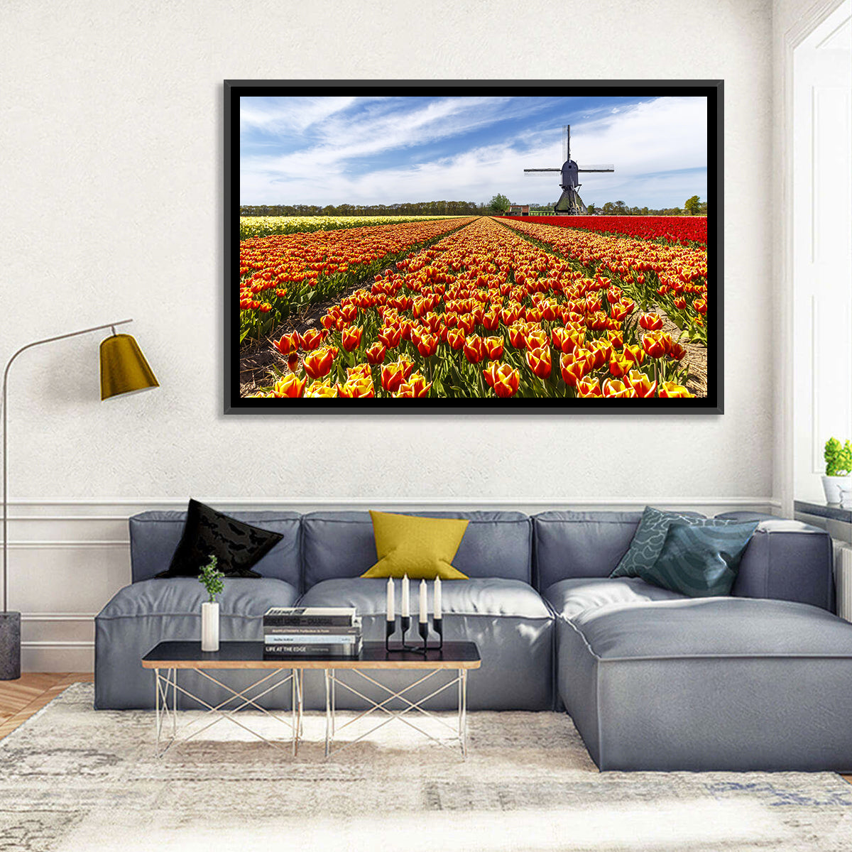 Windmill Over Tulip Fields Wall Art