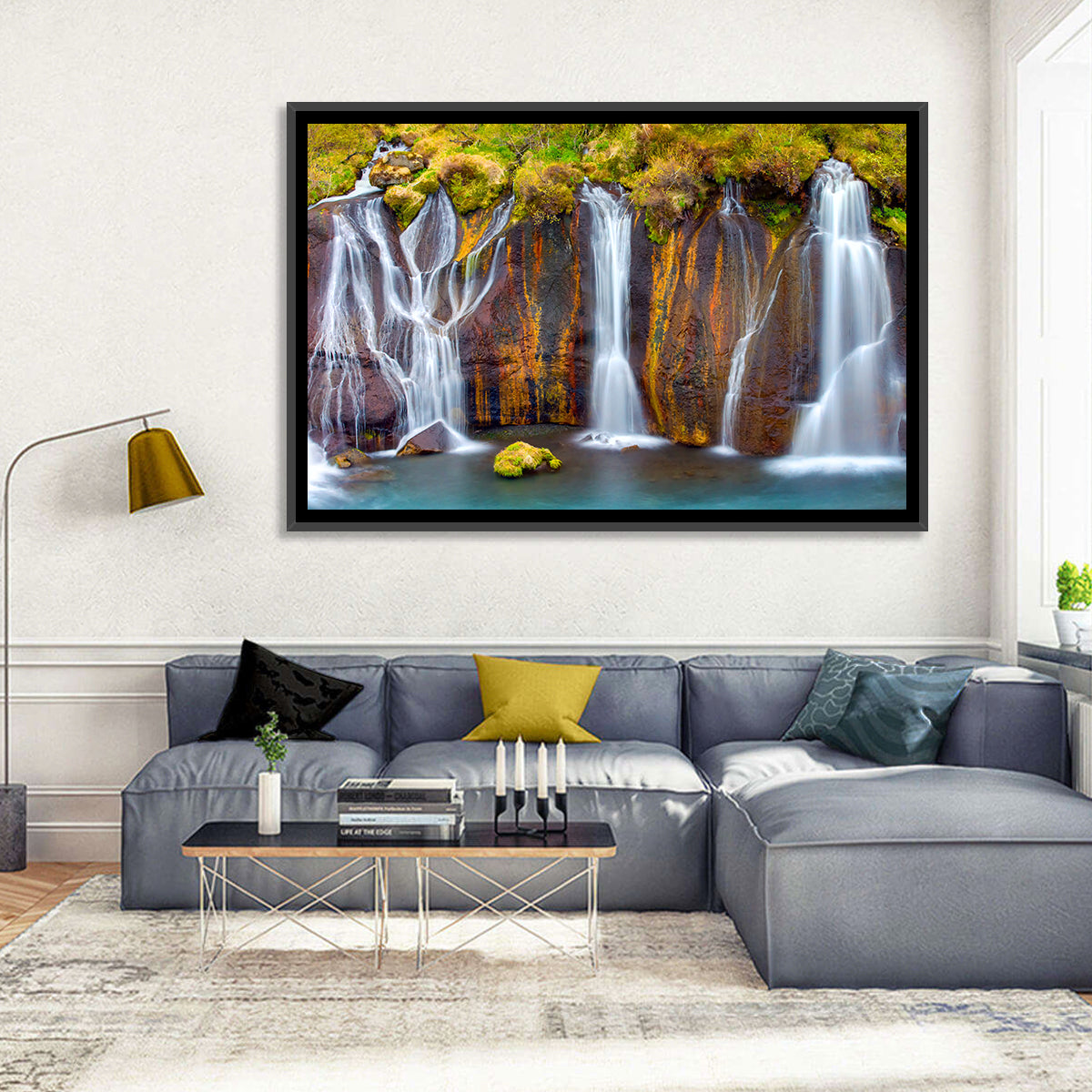Hraunfossar Falls Wall Art in a room, landscape