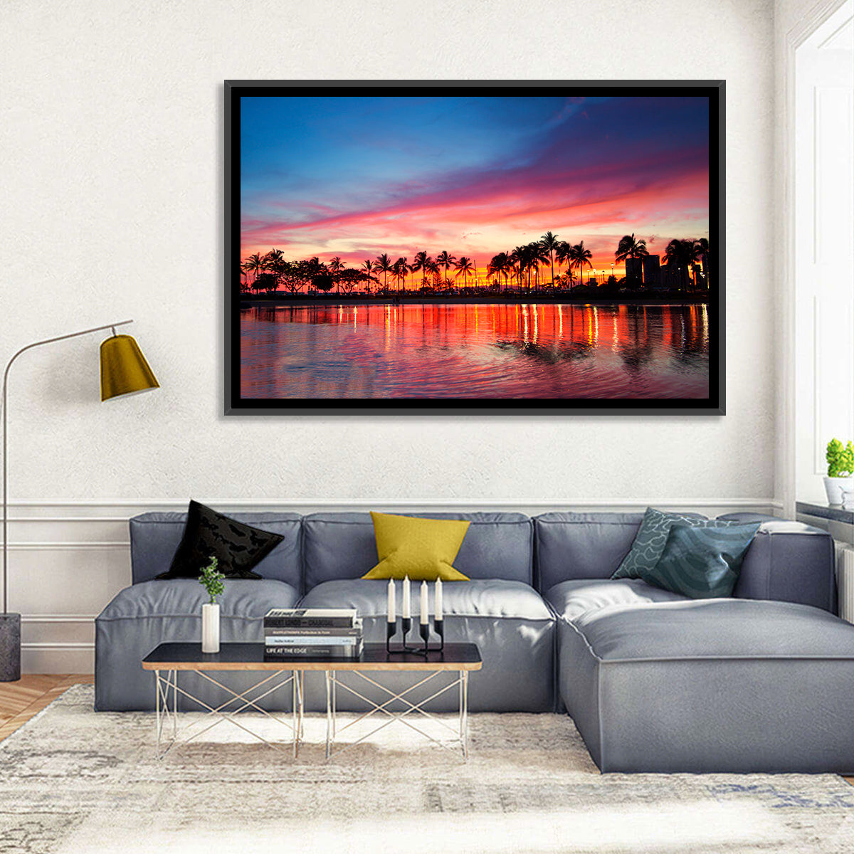 Hawaii Resort Sunset Wall Art in a room, landscape