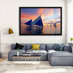 Outrigger Sailboats at Sunset Wall Art