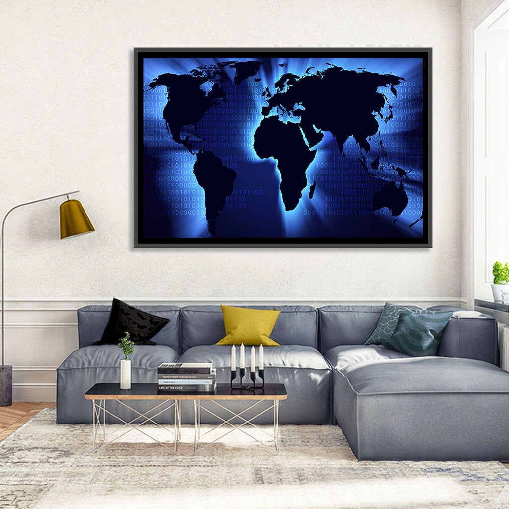 Glowing Digital World Map Wall Art