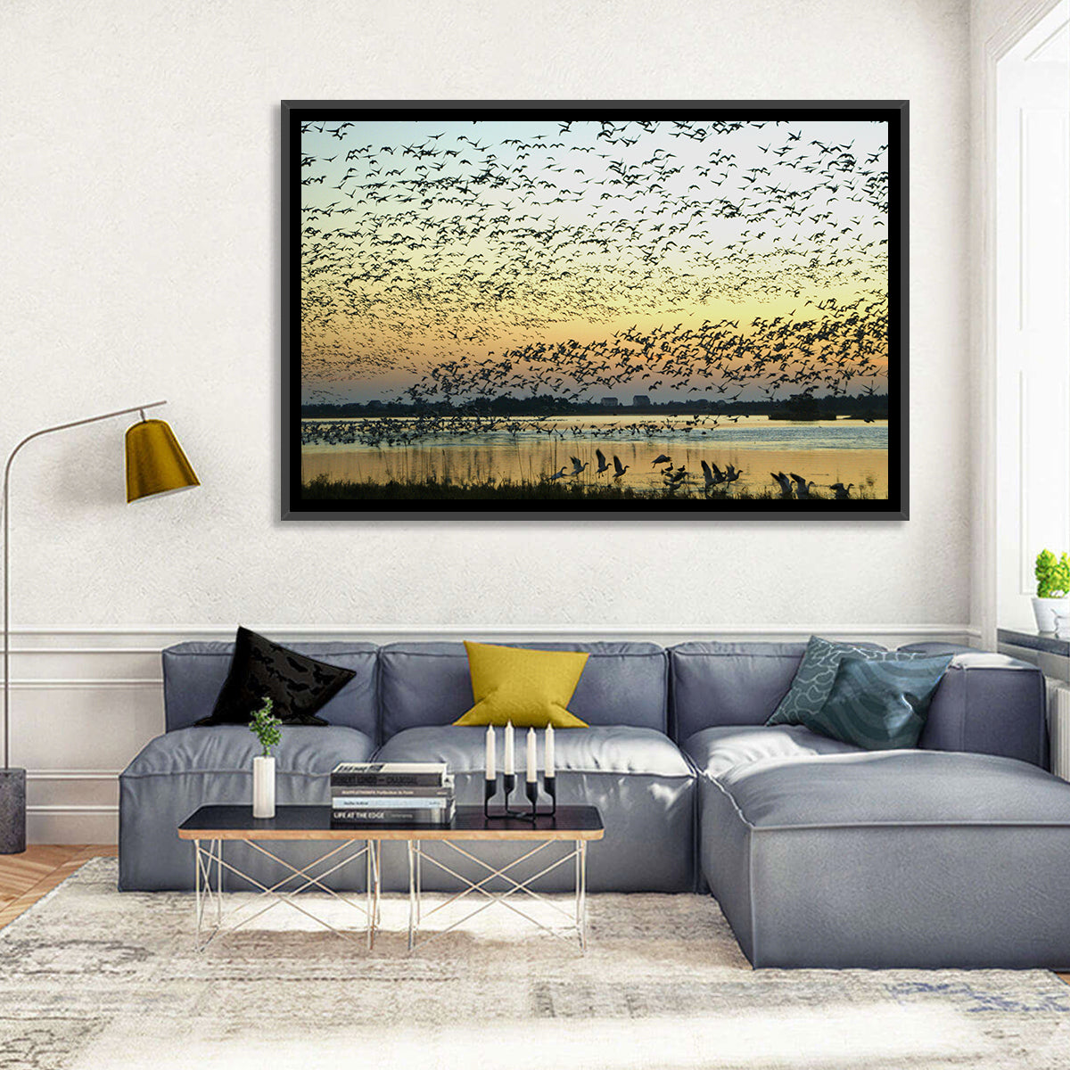 Snow Geese Over River Wall Art
