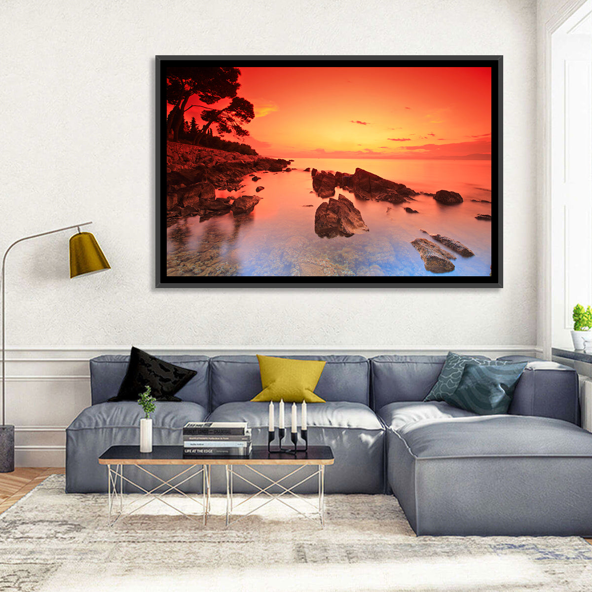 Brac Island Fiery Sunset Wall Art in a room, landscape