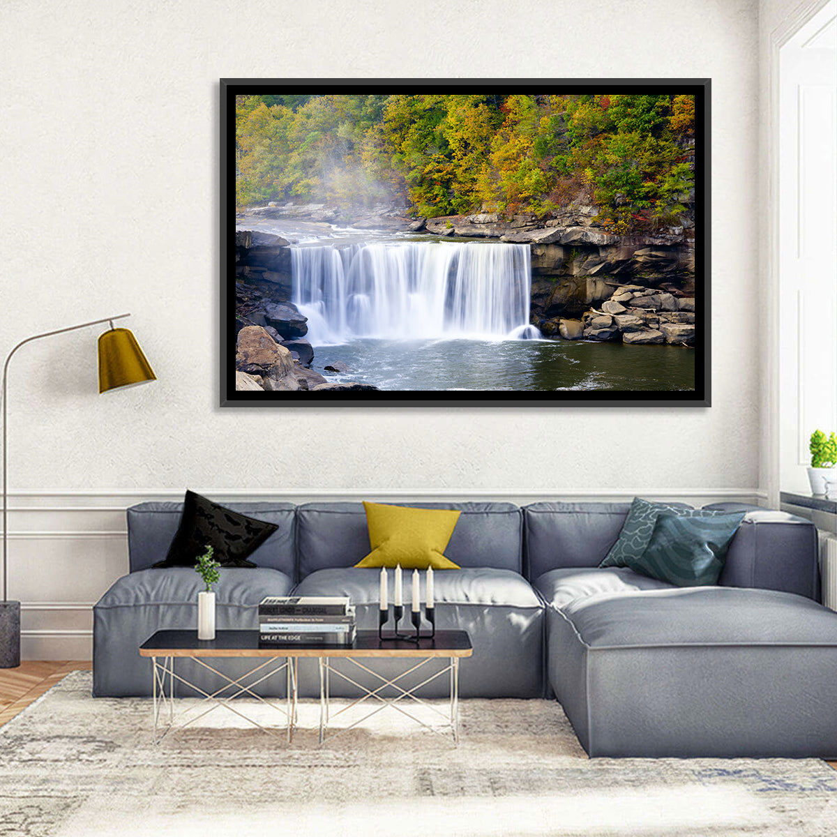 Cumberland Falls Long Exposure Wall Art in a room, landscape
