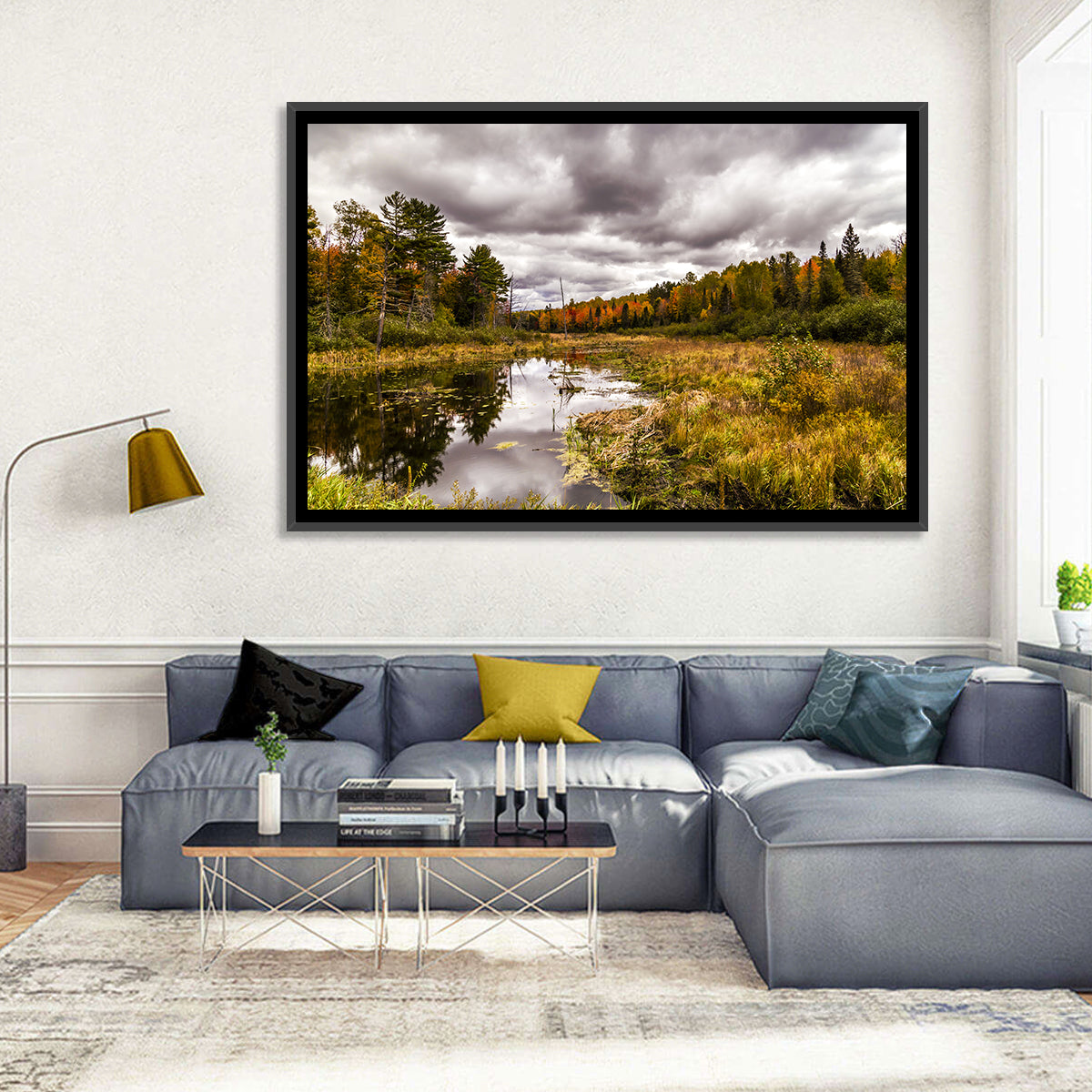Michigan Autumn Marsh Wall Art in a room, landscape