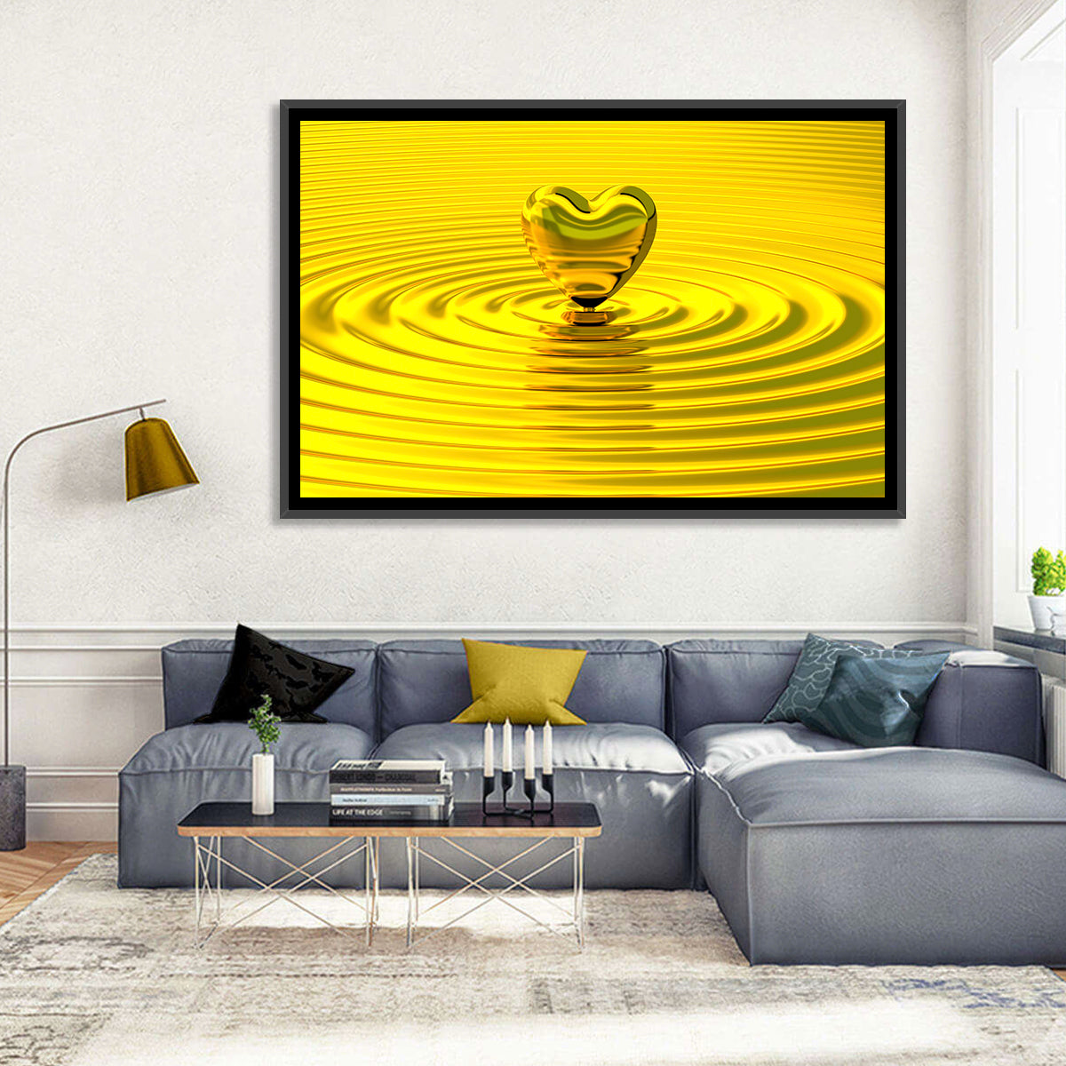 Golden Heart Ripples Wall Art in a room, landscape