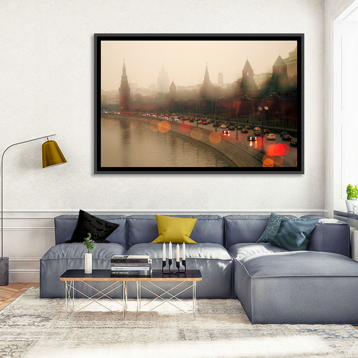Foggy Moscow Kremlin at Dusk Wall Art in a room, landscape