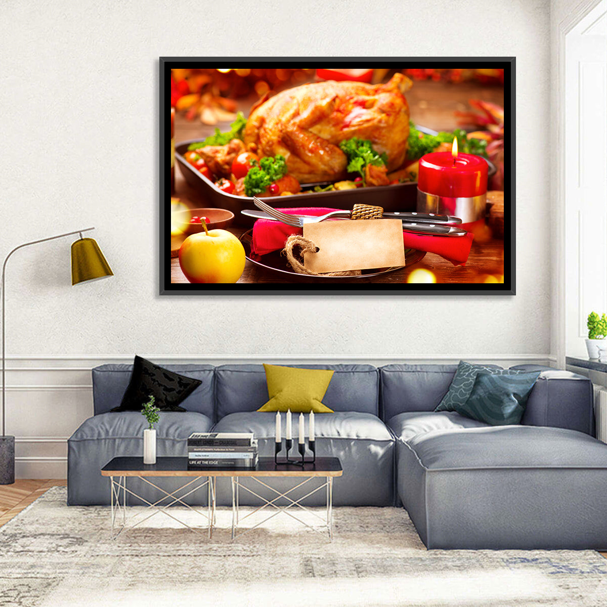 Roasted Turkey Holiday Still Life Wall Art in a room, landscape