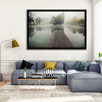 Wooden Pier on Foggy Lake Wall Art