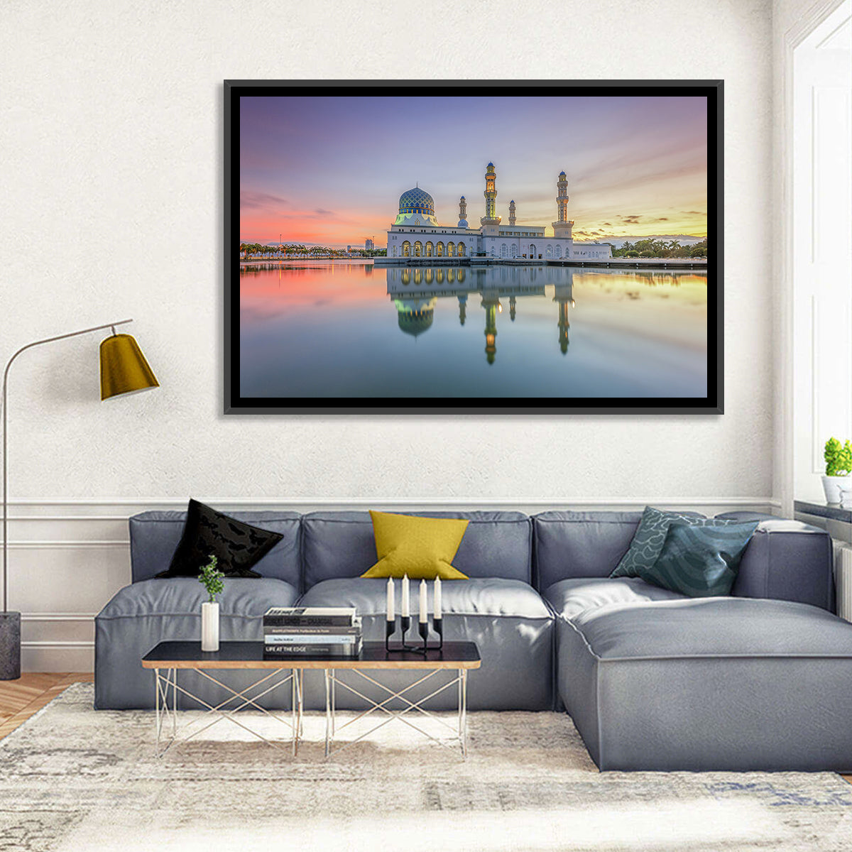 Kota Kinabalu City Mosque at Sunrise Wall Art in a room, landscape