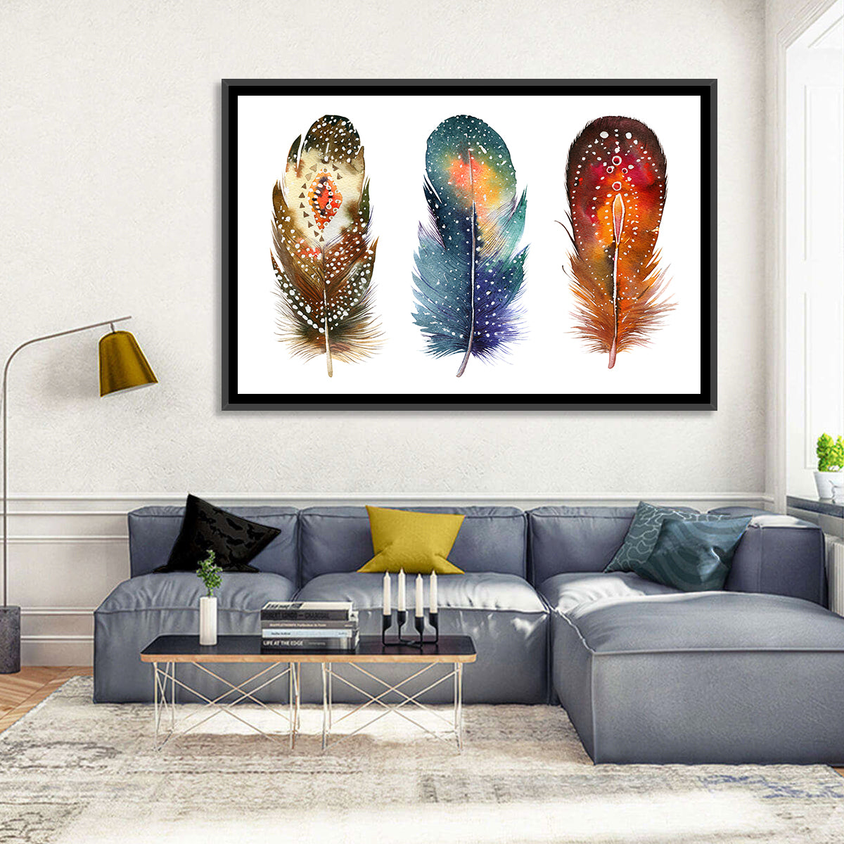 Boho Watercolor Feather Trio Wall Art