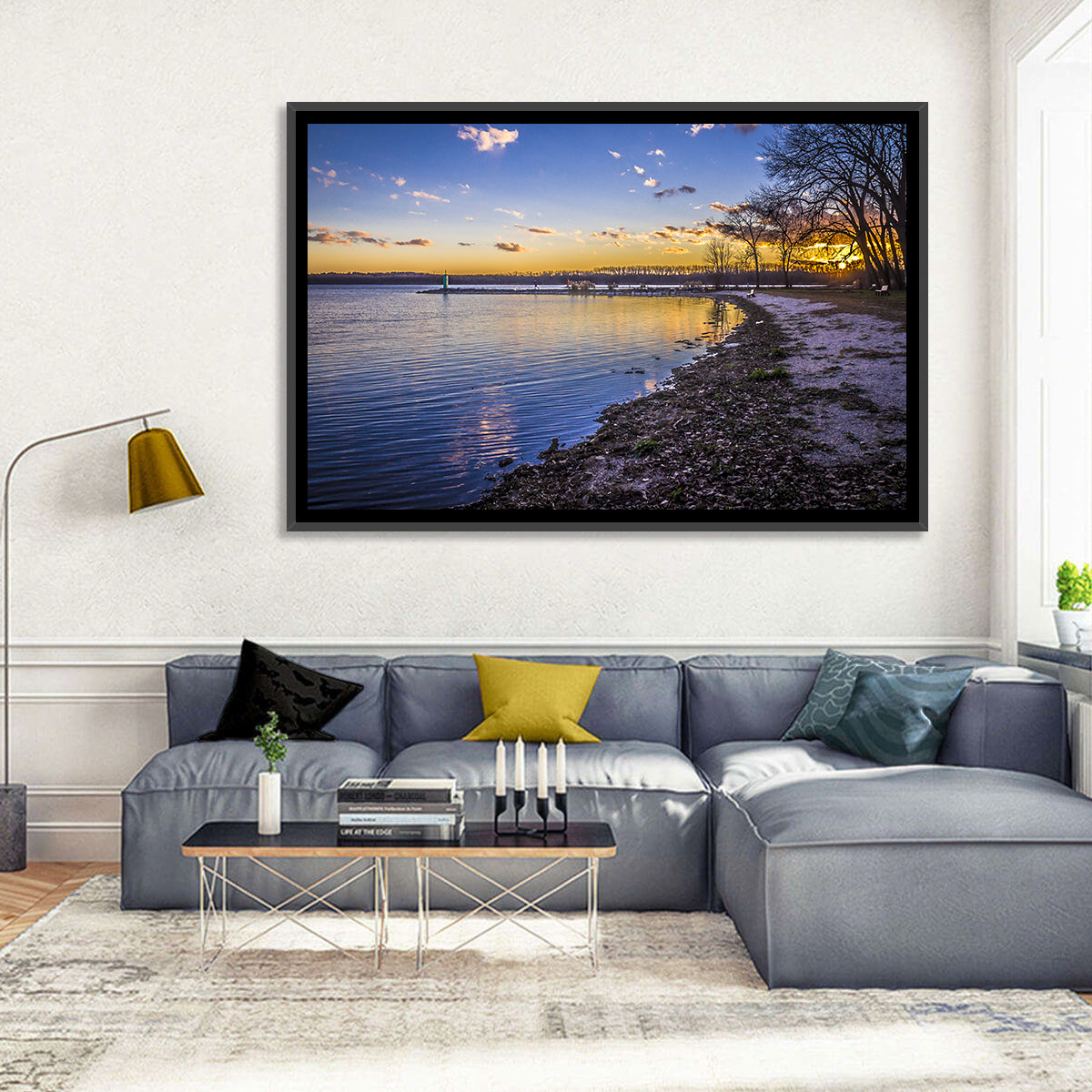 Onondaga Lake Sunset Wall Art in a room, landscape