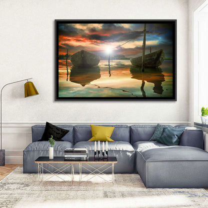 Two Wooden Boats at Sunset Wall Art