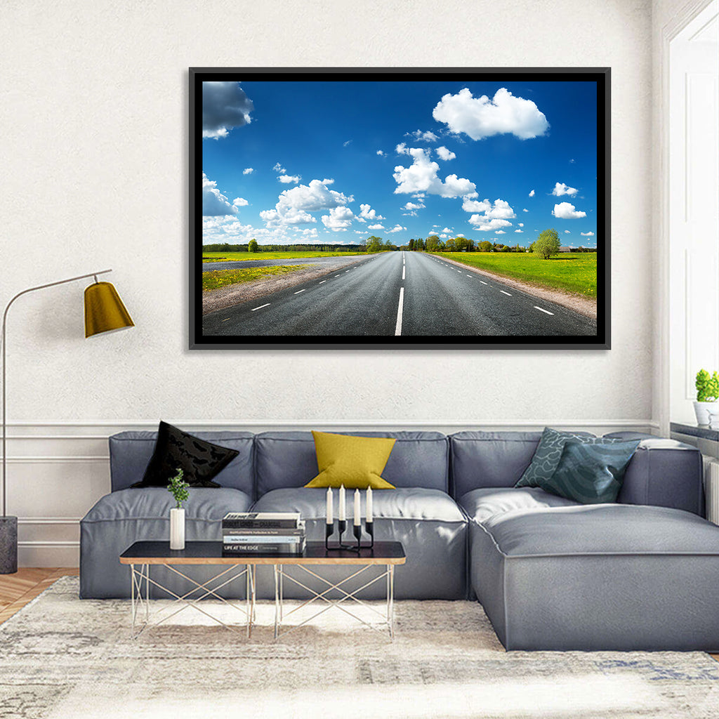 Asphalt Road Through Meadow Wall Art